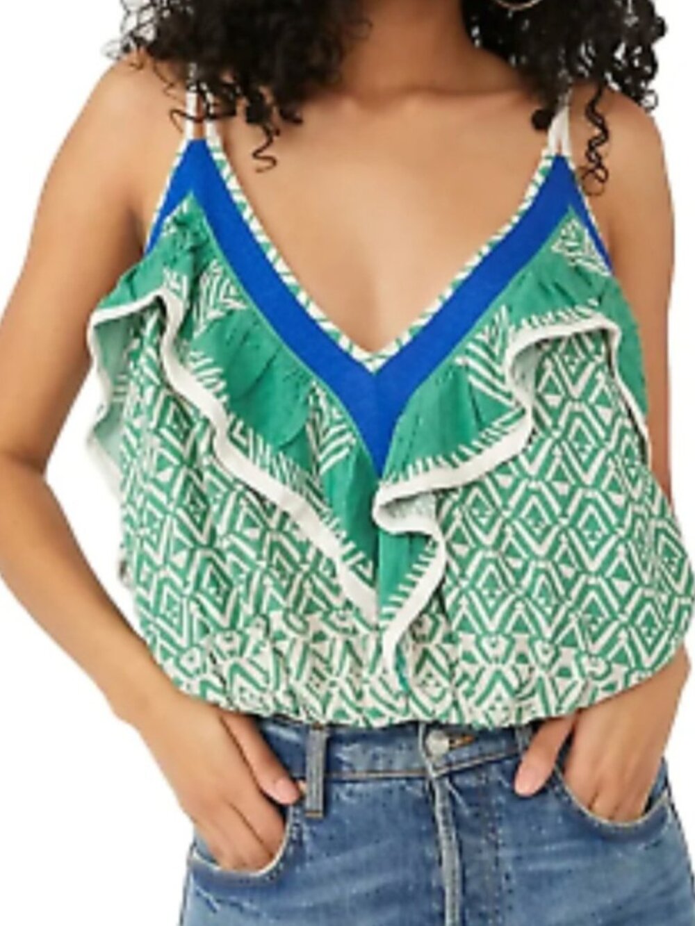 Free People Anika Jade Ruffle Cropped Tank Top Size Small